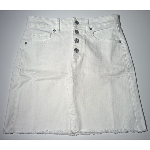 Ann Taylor LOFT Womens White Button Fly Denim Skirt Size 0 - Picture 1 of 7